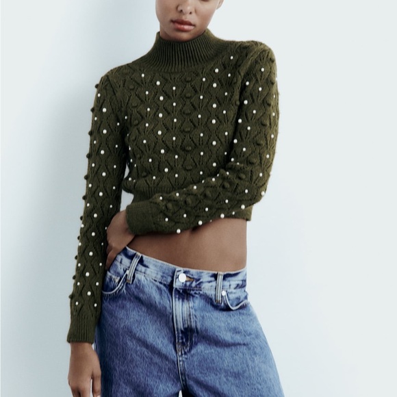 NWT Zara knit open back pearly sweater - Picture 2 of 6
